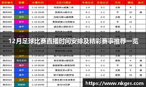 12月足球比赛直播时间安排及精彩赛事推荐一览